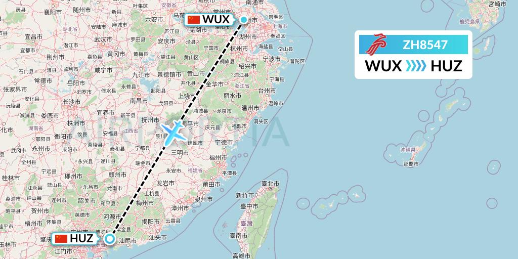 ZH8547 Shenzhen Airlines Flight Map: Wuxi to Huizhou