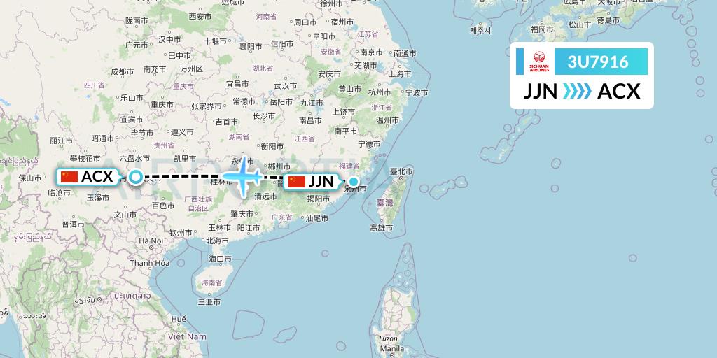3U7916 Sichuan Airlines Flight Map: Jinjiang to Xingyi