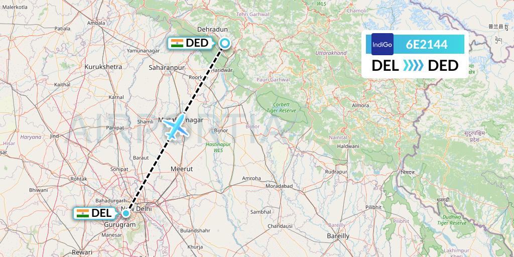 6E2144 IndiGo Airlines Flight Map: Delhi to Dehradun