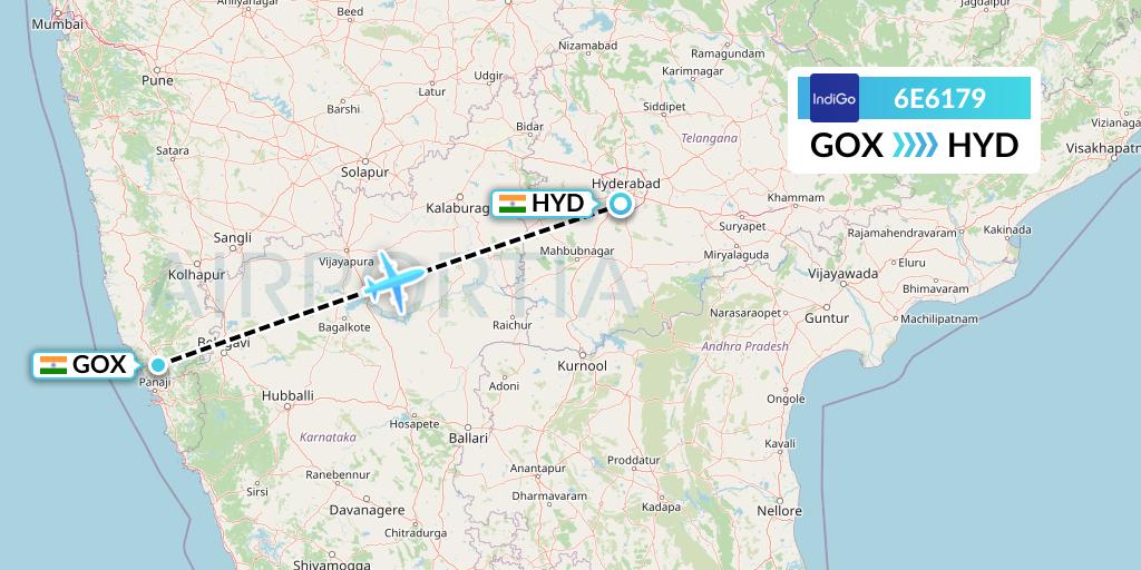 6E6179 IndiGo Airlines Flight Map: Goa to Hyderabad
