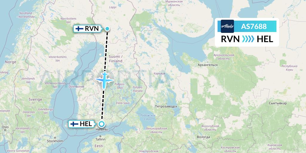 AS7688 Alaska Airlines Flight Map: Rovaniemi to Helsinki