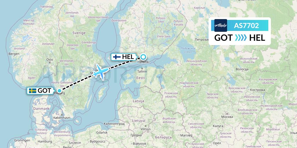 AS7702 Alaska Airlines Flight Map: Gothenburg to Helsinki