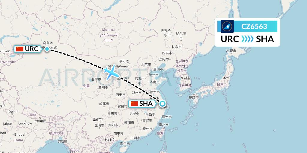CZ6563 China Southern Airlines Flight Map: Urumqi to Shanghai