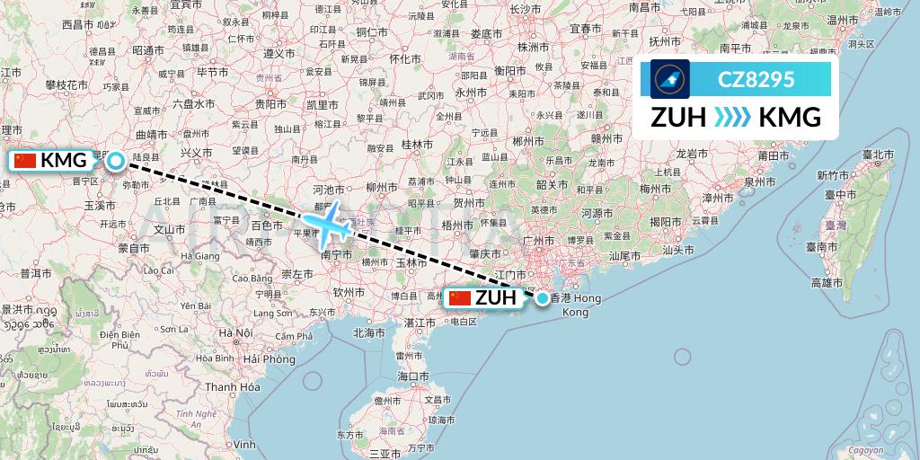 CZ8295 China Southern Airlines Flight Map: Zhuhai to Kunming