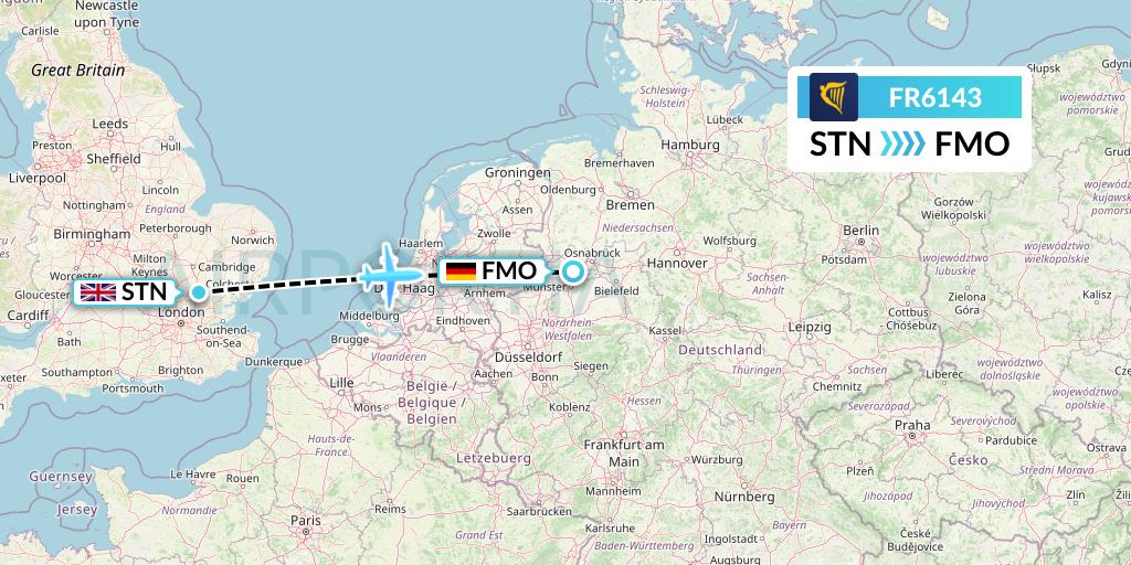 FR6143 Ryanair Flight Map: London to Munster