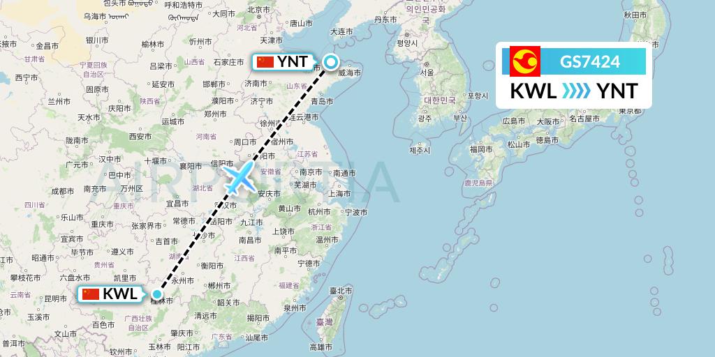 GS7424 Tianjin Airlines Flight Map: Guilin to Yantai