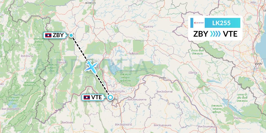 LK255 Lao Skyway Flight Map: Sayaboury to Vientiane