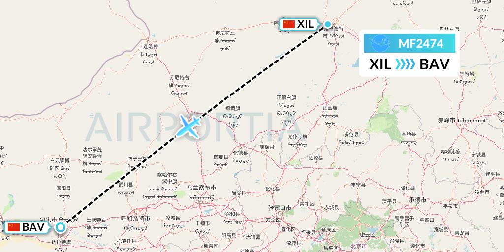 MF2474 Xiamen Airlines Flight Map: Xilinhot to Baotou