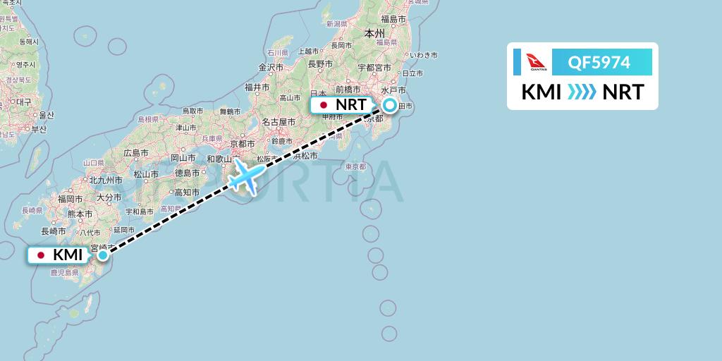 QF5974 Qantas Flight Map: Miyazaki to Tokyo