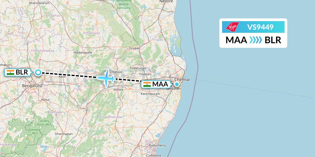 VS9449 Virgin Atlantic Airways Flight Map: Chennai to Bangalore