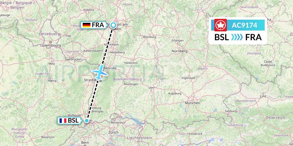 AC9174 Air Canada Flight Map: Basel to Frankfurt