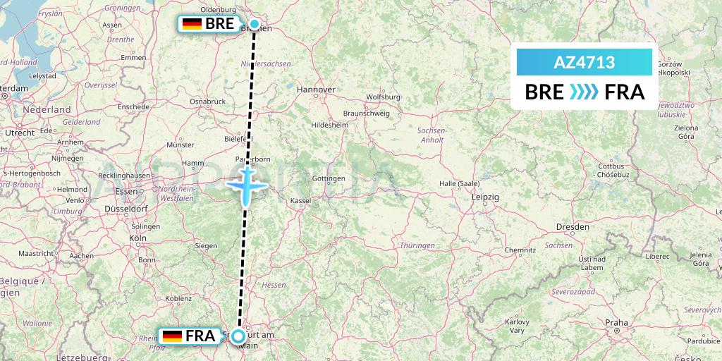 AZ4713 ITA Airways Flight Map: Bremen to Frankfurt