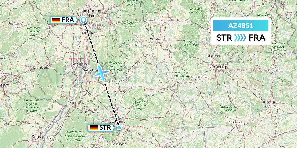 AZ4851 ITA Airways Flight Map: Stuttgart to Frankfurt