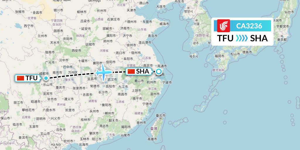 CA3236 Air China Flight Map: Chengdu to Shanghai