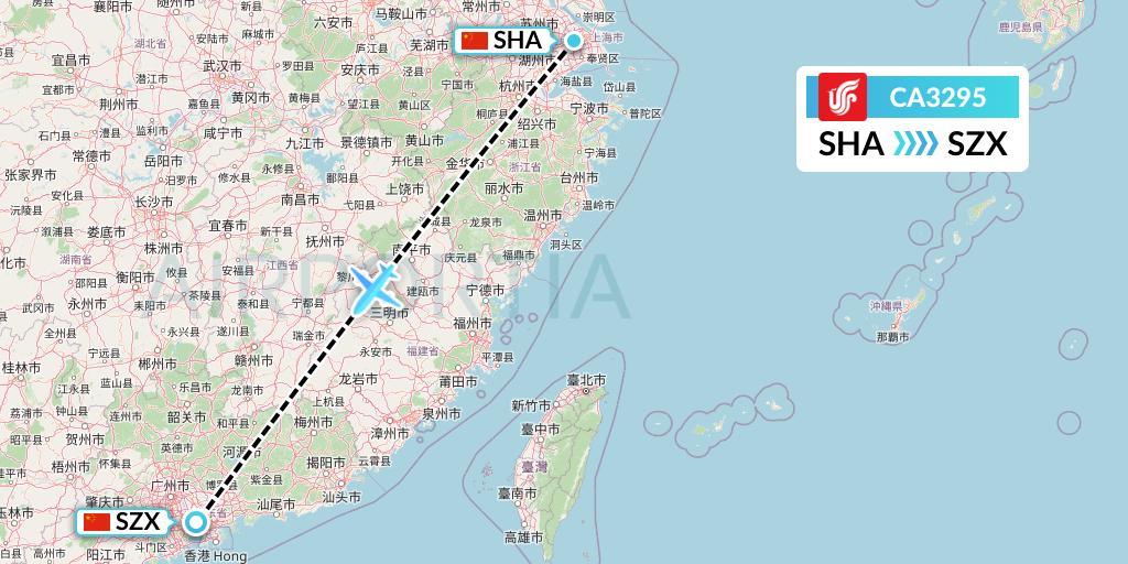 CA3295 Air China Flight Map: Shanghai to Shenzhen