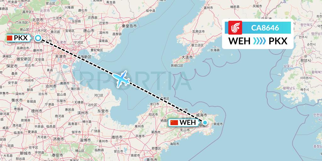 CA8646 Air China Flight Map: Weihai to Beijing