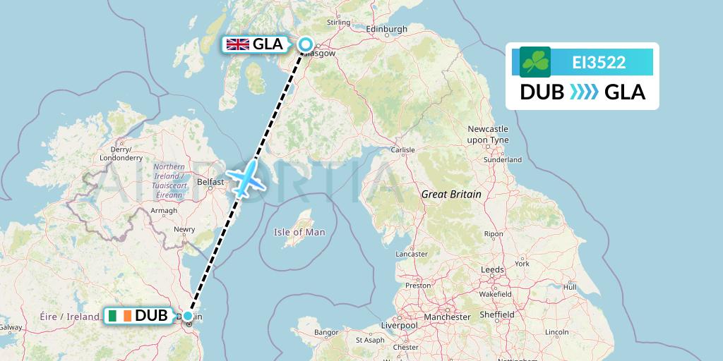 EI3522 Aer Lingus Flight Map: Dublin to Glasgow