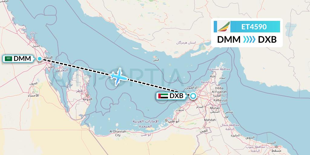 ET4590 Ethiopian Airlines Flight Map: Dammam to Dubai