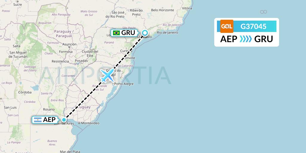 G37045 GOL Transportes Aeros Flight Map: Buenos Aires to Sao Paulo