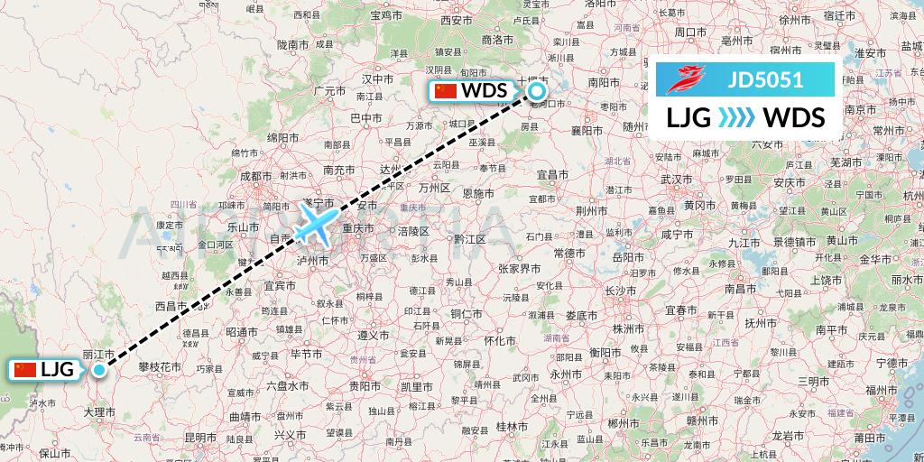 JD5051 Capital Airlines Flight Map: Lijiang to Shiyan