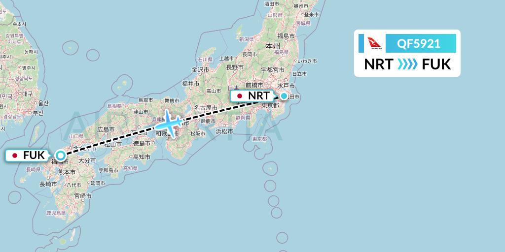 QF5921 Qantas Flight Map: Tokyo to Fukuoka