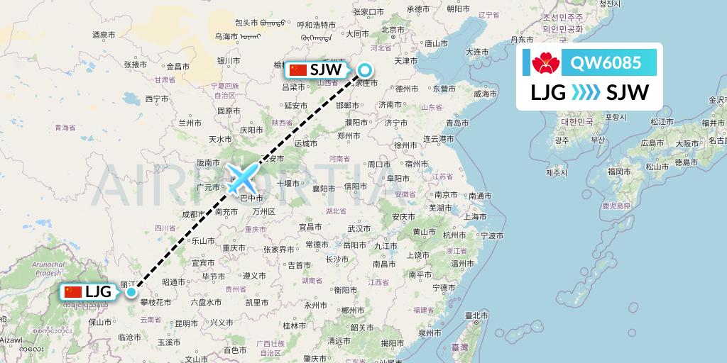 QW6085 Qingdao Airlines Flight Map: Lijiang to Shijiazhuang
