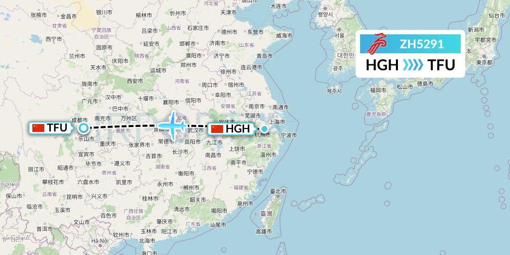 ZH5291 Shenzhen Airlines Flight Map: Hangzhou to Chengdu