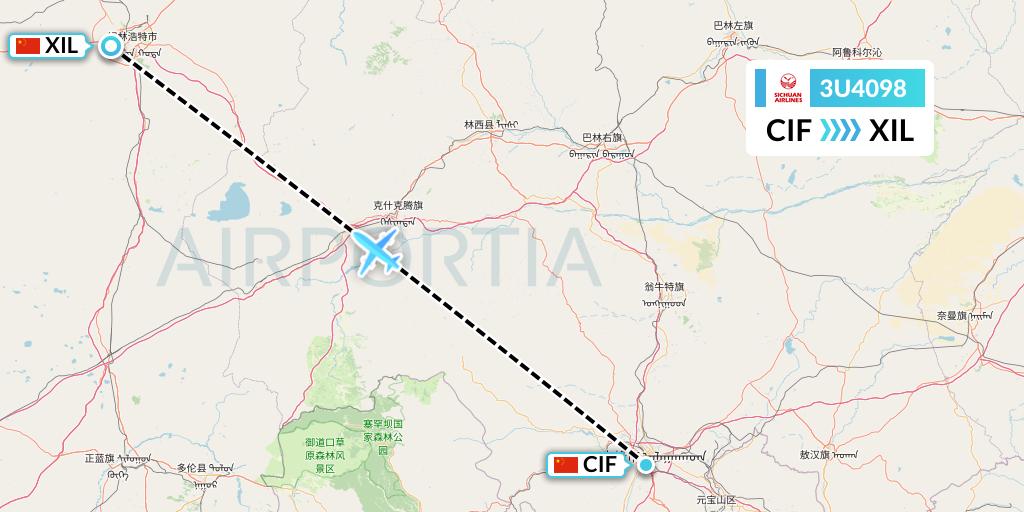 3U4098 Sichuan Airlines Flight Map: Chifeng to Xilinhot