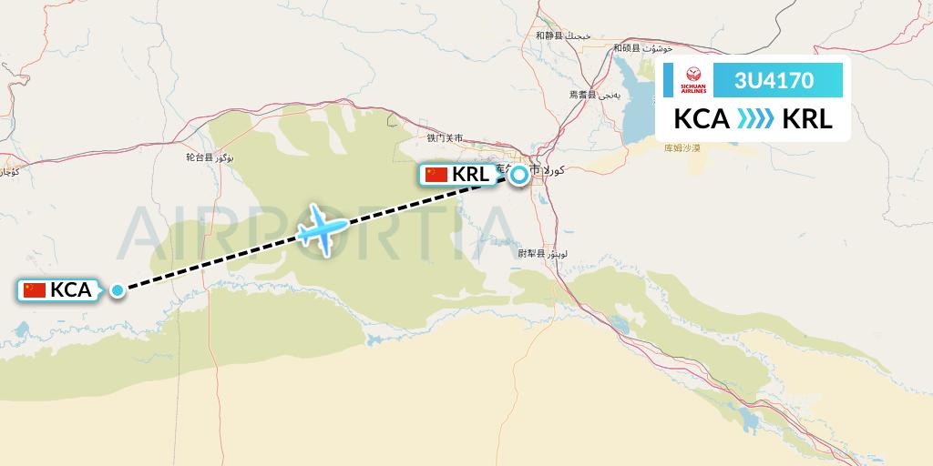 3U4170 Sichuan Airlines Flight Map: Kuqa to Korla