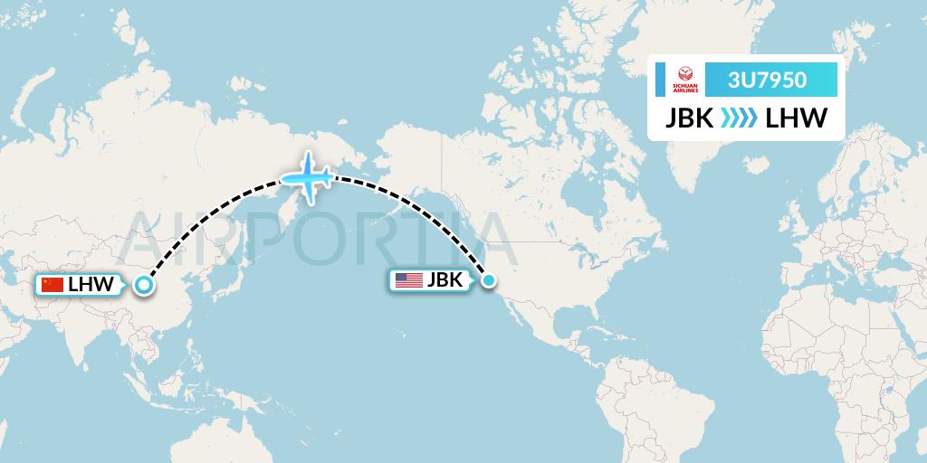 3U7950 Sichuan Airlines Flight Map: Berkeley to Lanzhou