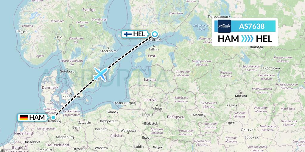 AS7638 Alaska Airlines Flight Map: Hamburg to Helsinki