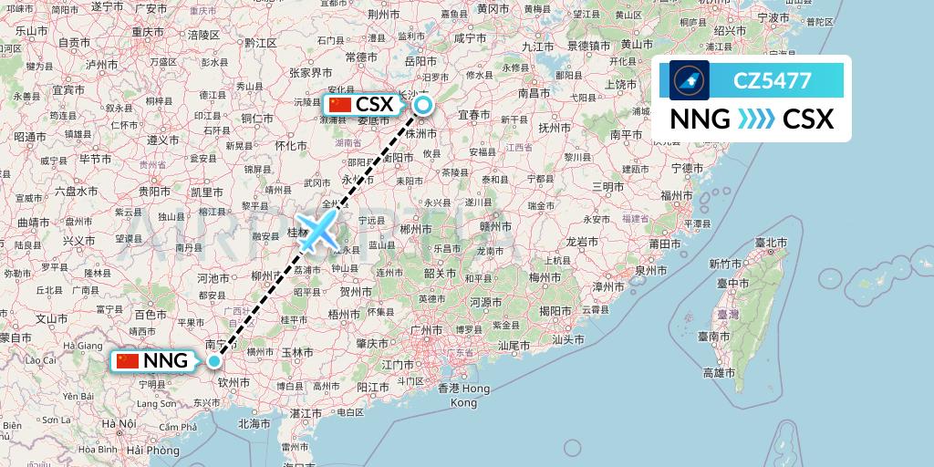 CZ5477 China Southern Airlines Flight Map: Nanning to Changsha