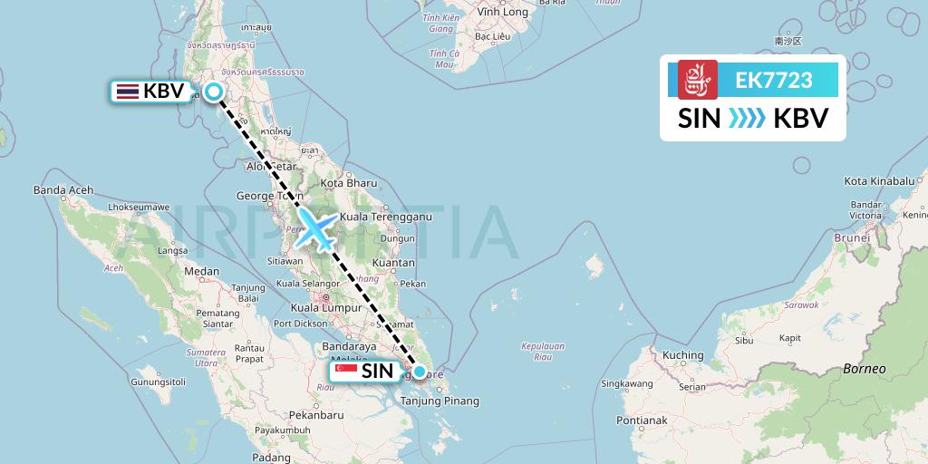 EK7723 Emirates Flight Map: Singapore to Krabi