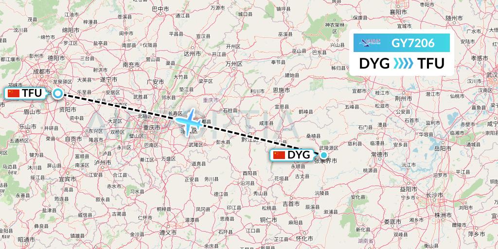 GY7206 Colorful GuiZhou Airlines Flight Map: Dayong to Chengdu