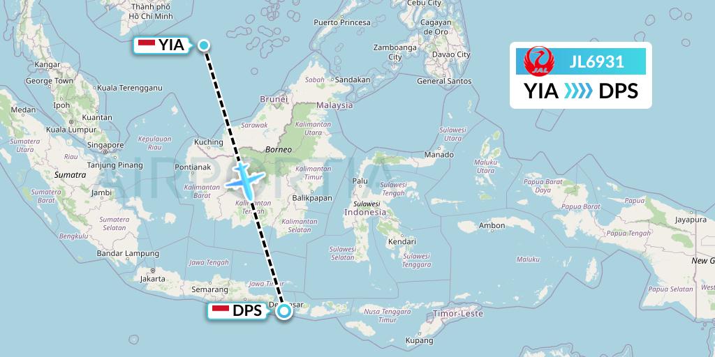 JL6931 Japan Airlines Flight Map: Yogyakarta to Denpasar
