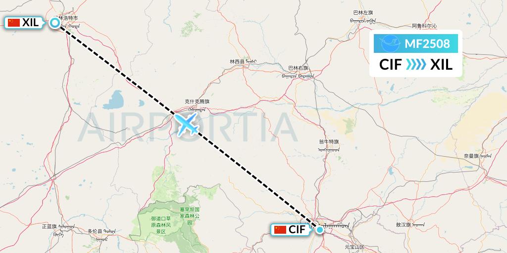 MF2508 Xiamen Airlines Flight Map: Chifeng to Xilinhot