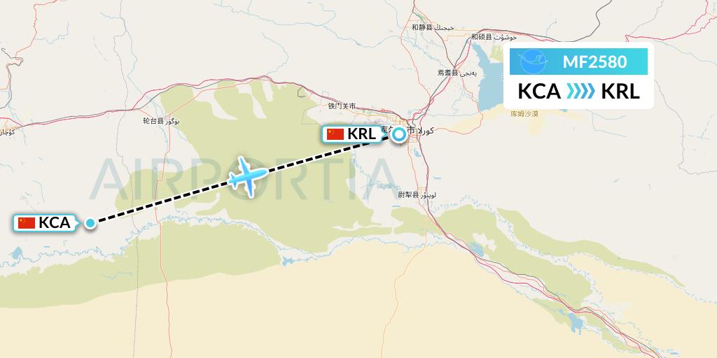 MF2580 Xiamen Airlines Flight Map: Kuqa to Korla