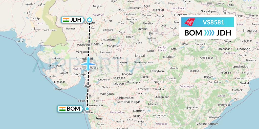 VS8581 Virgin Atlantic Airways Flight Map: Mumbai to Jodhpur