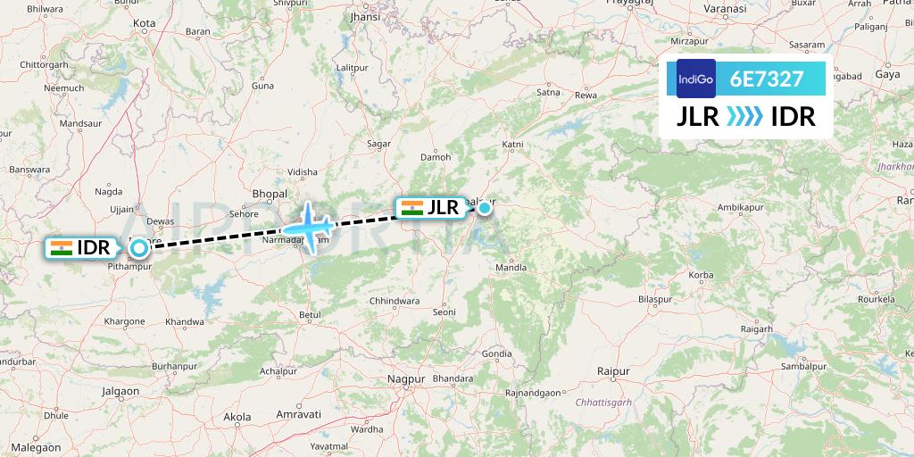 6E7327 IndiGo Airlines Flight Map: Jabalpur to Indore