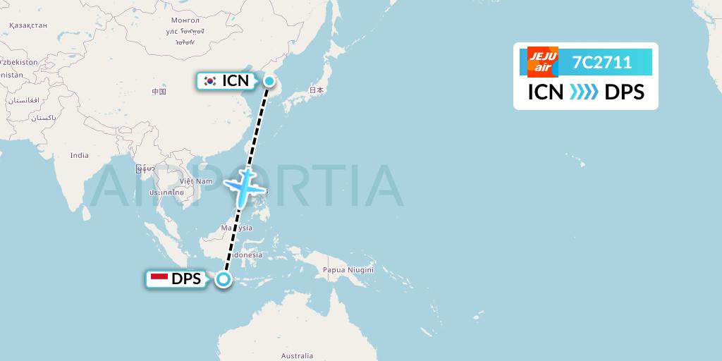 7C2711 Jeju Air Flight Map: Seoul to Denpasar