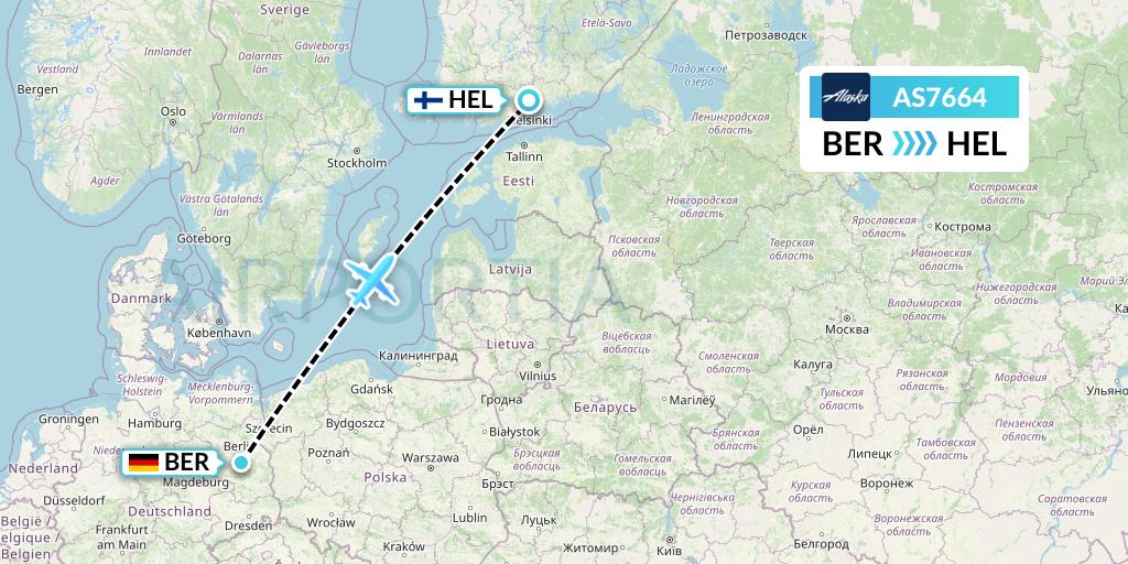 AS7664 Alaska Airlines Flight Map: Berlin to Helsinki