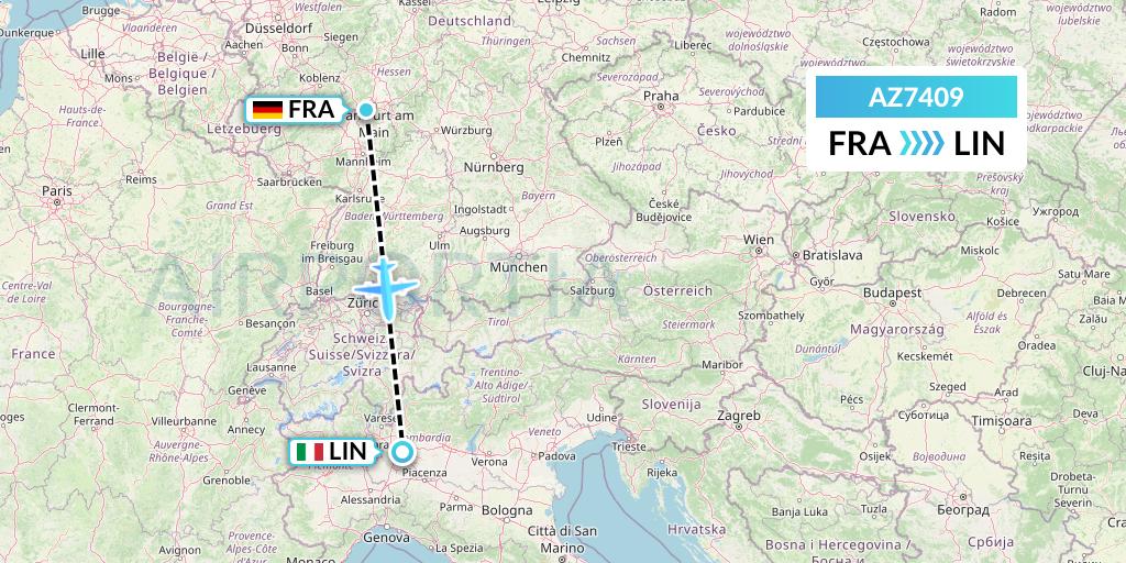 AZ7409 ITA Airways Flight Map: Frankfurt to Milan