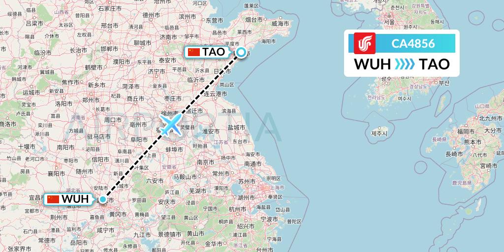 CA4856 Air China Flight Map: Wuhan to Qingdao