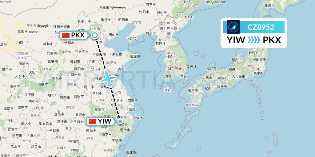 CZ8952 China Southern Airlines Flight Map: Yiwu to Beijing