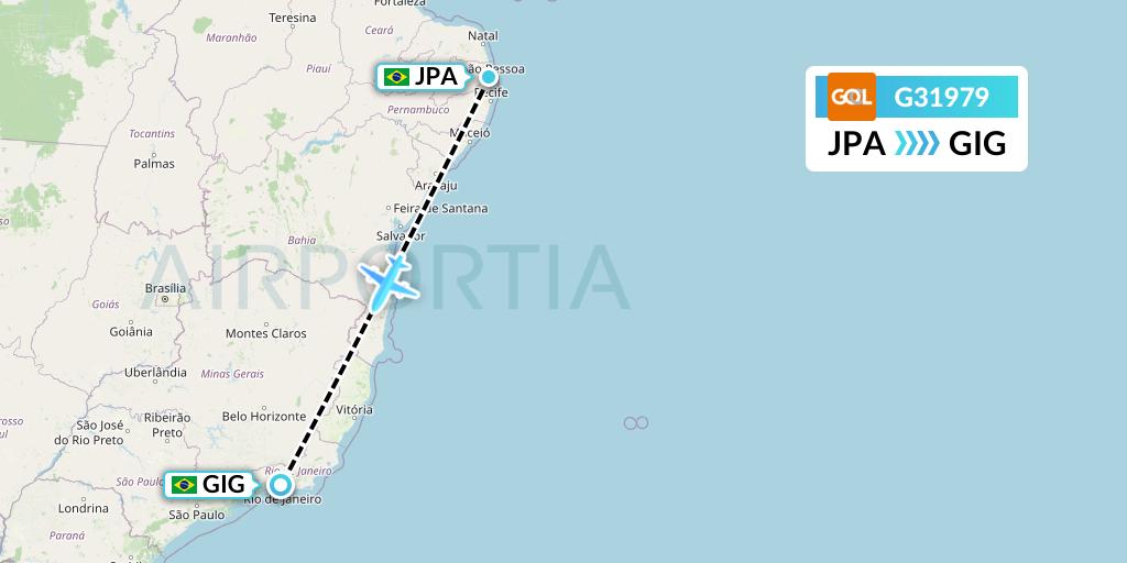 G31979 GOL Transportes Aeros Flight Map: Joao Pessoa to Rio de Janeiro