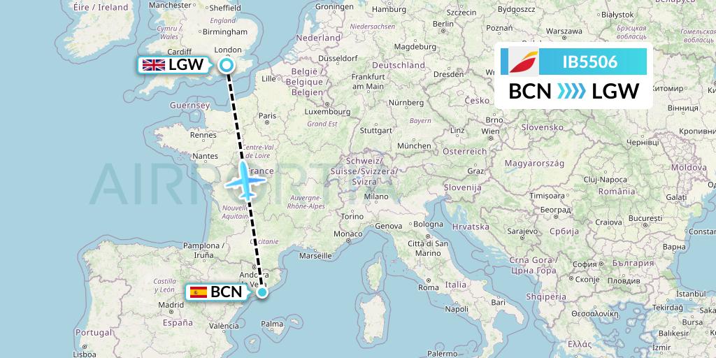 IB5506 Iberia Flight Map: Barcelona to London