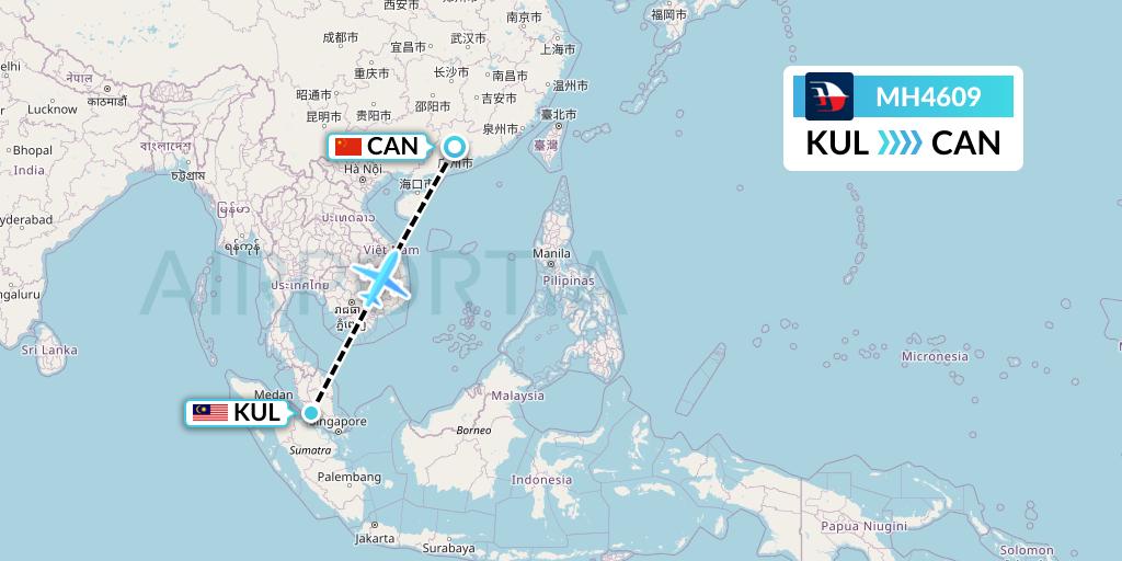 MH4609 Malaysia Airlines Flight Map: Kuala Lumpur to Guangzhou