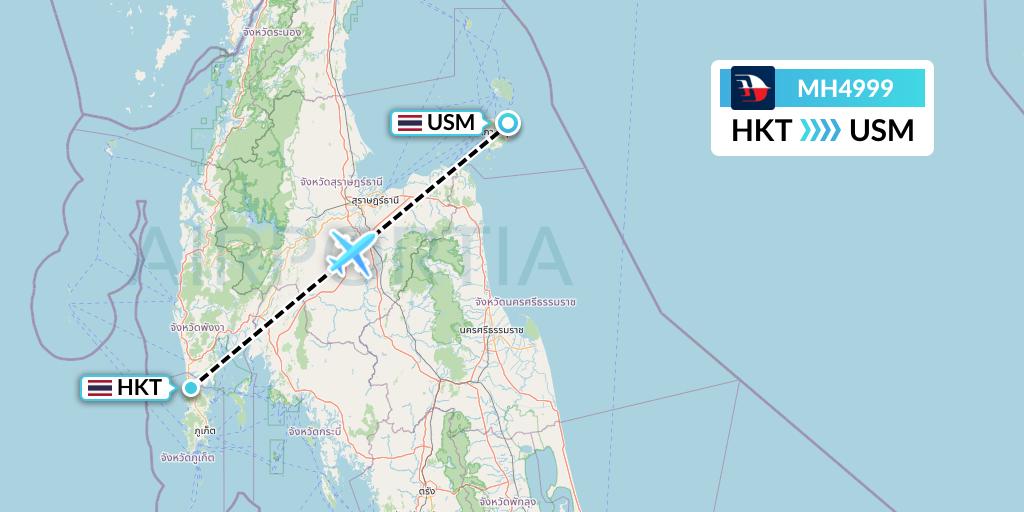 MH4999 Malaysia Airlines Flight Map: Phuket to Koh Samui