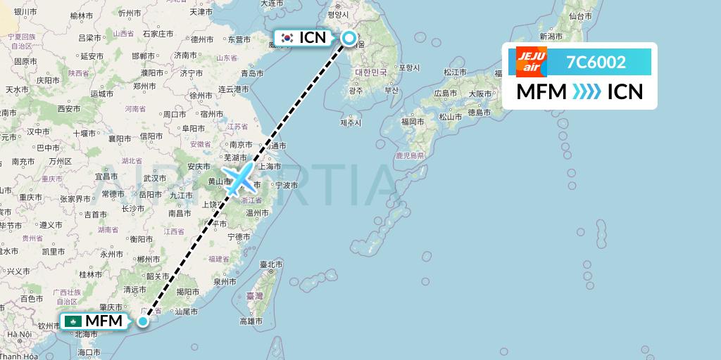 7C6002 Jeju Air Flight Map: Macau to Seoul