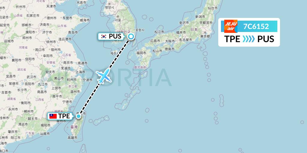 7C6152 Jeju Air Flight Map: Taipei to Busan